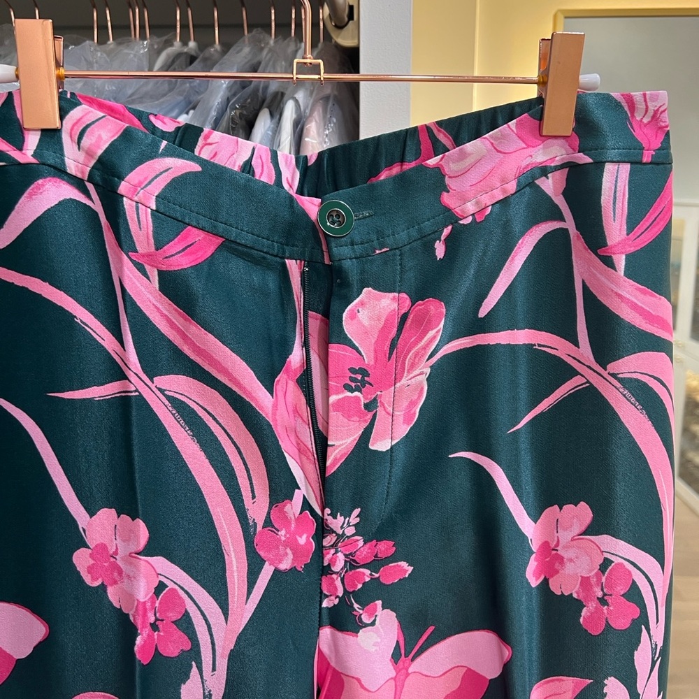Anthropologie Green and Pink Floral Pants